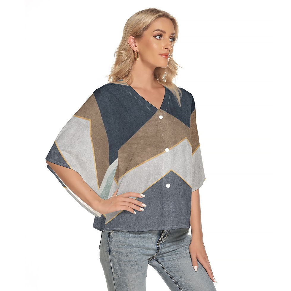 Thumbnail: Freshdrop All-Over Print Women's Bat Sleeve Light V-neck Front Buttoned Top