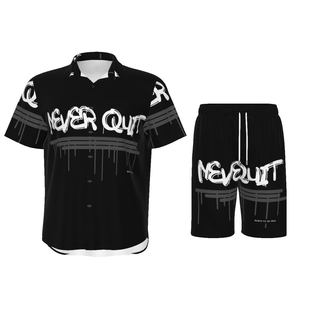 Never Quit All-Over Print Men's Short Sleeve Shirt Set