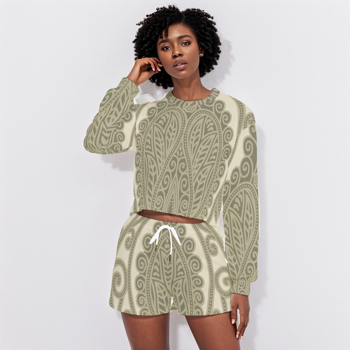 All-Over Print Women's Short Sweatshirt And Pants Suit