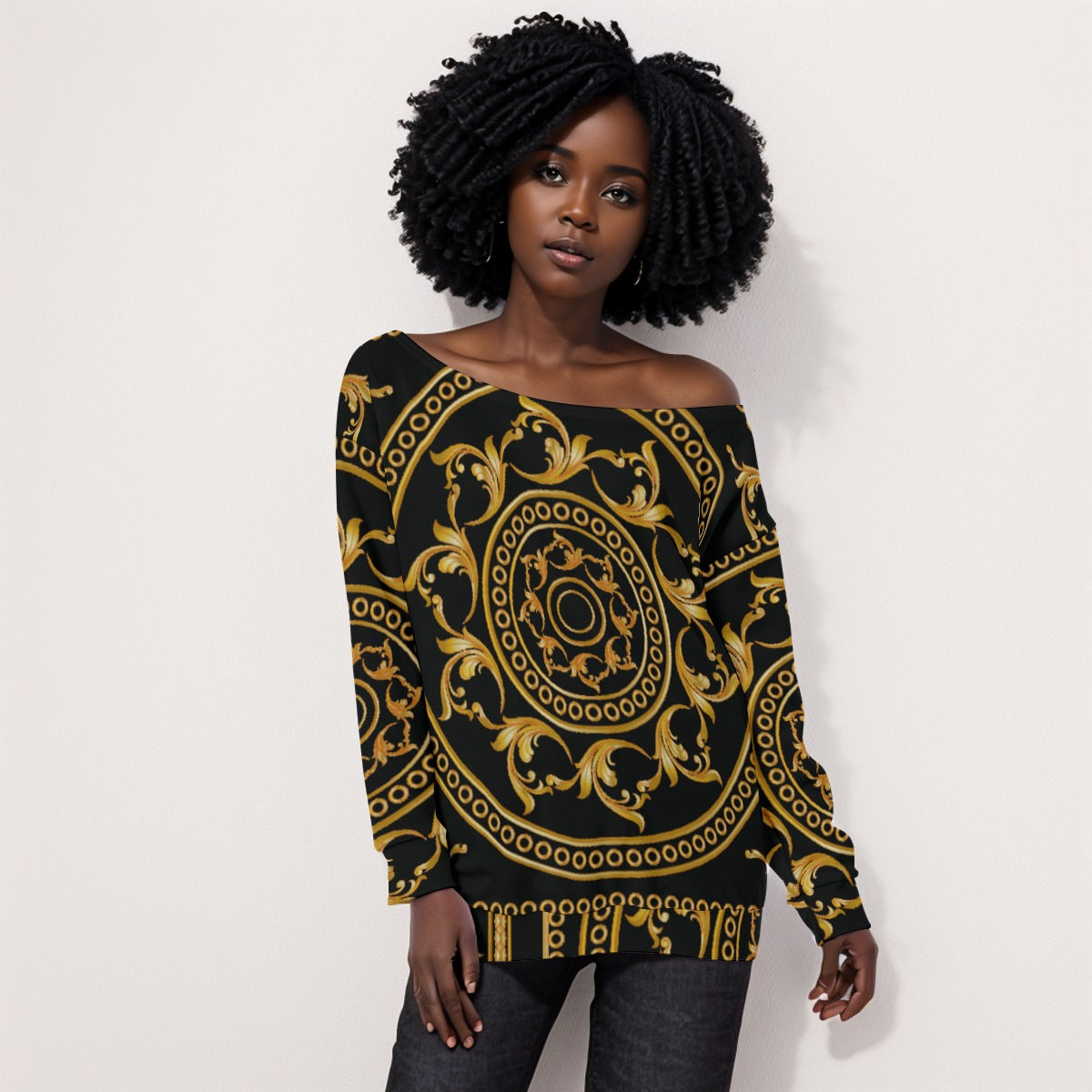 Fresdrop All-Over Print Oversized Women's Off-Shoulder Sweatshirt