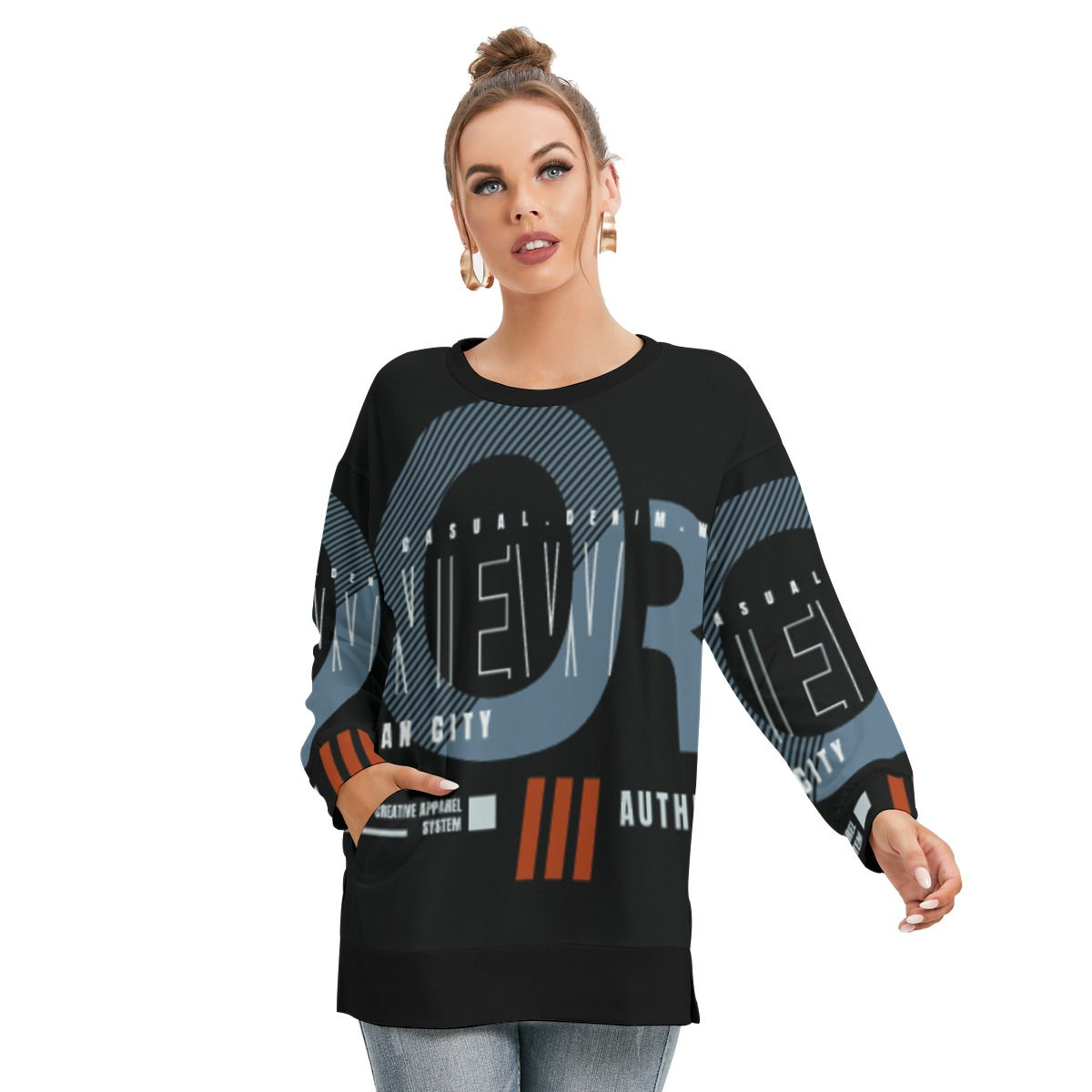 Freshdrop All-Over Print Women's Side Split O-neck Sweatshirt