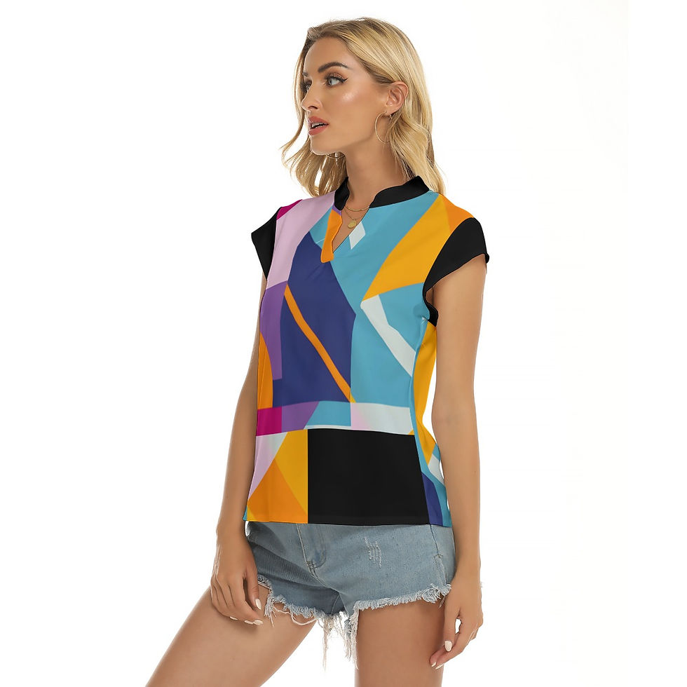 Thumbnail: Freshdrop All-Over Print Women's Stacked V-neck Short Sleeve Blouse