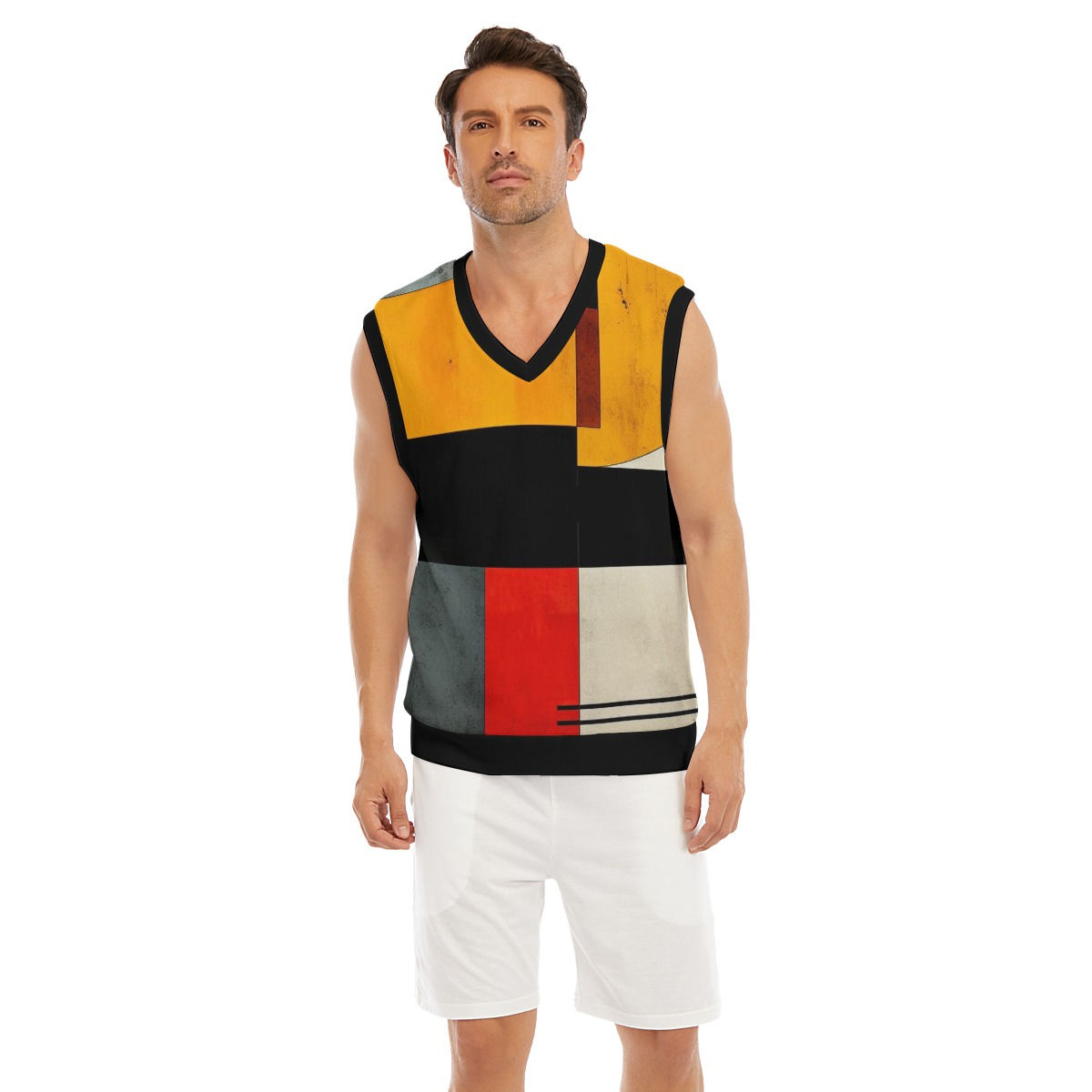freshdrop All-Over Print Men's Imitation Knitted V-neck Vest