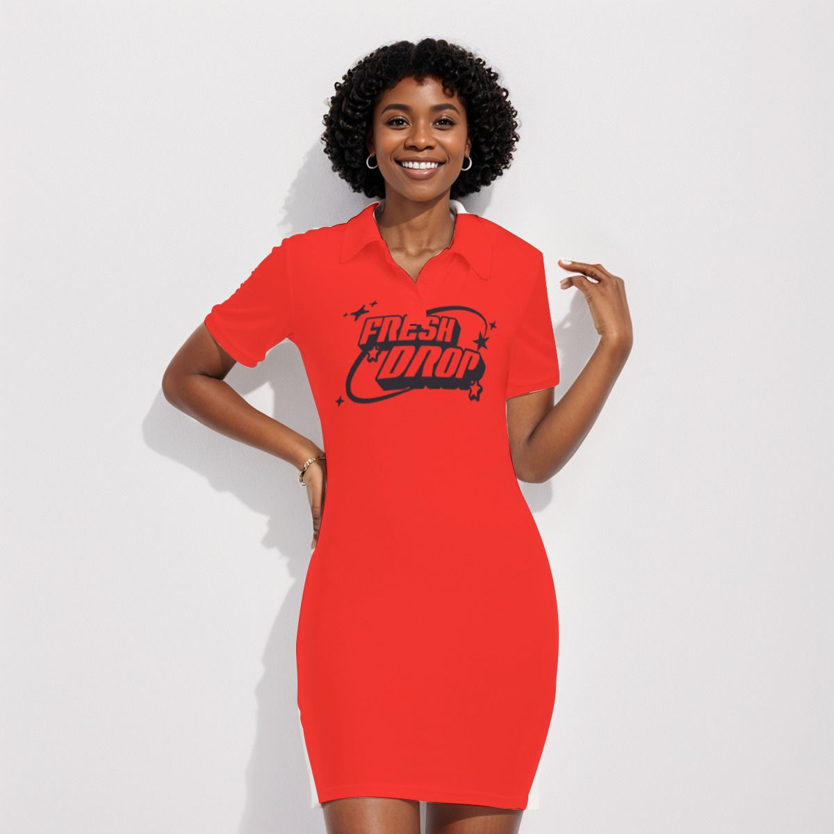 FreshDrop All-Over Print Women's Polo Collar Dress