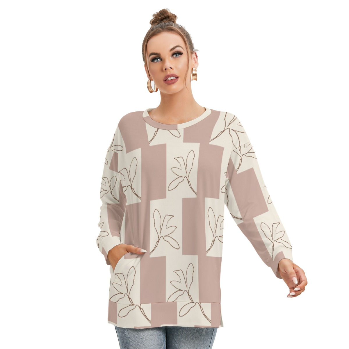 Freshdrop All-Over Print Women's Side Split O-neck Sweatshirt
