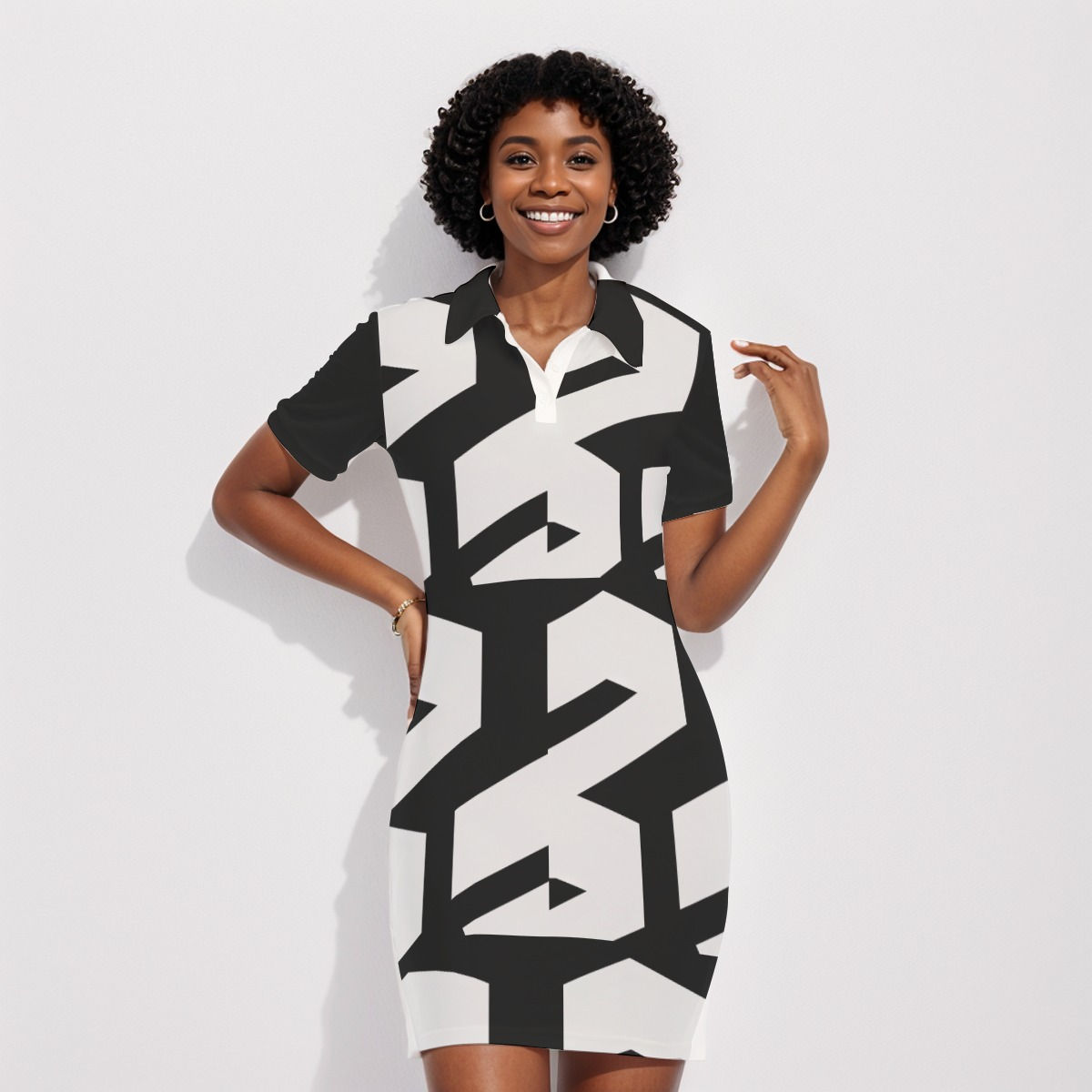 All-Over Print Women's Polo Collar Dress
