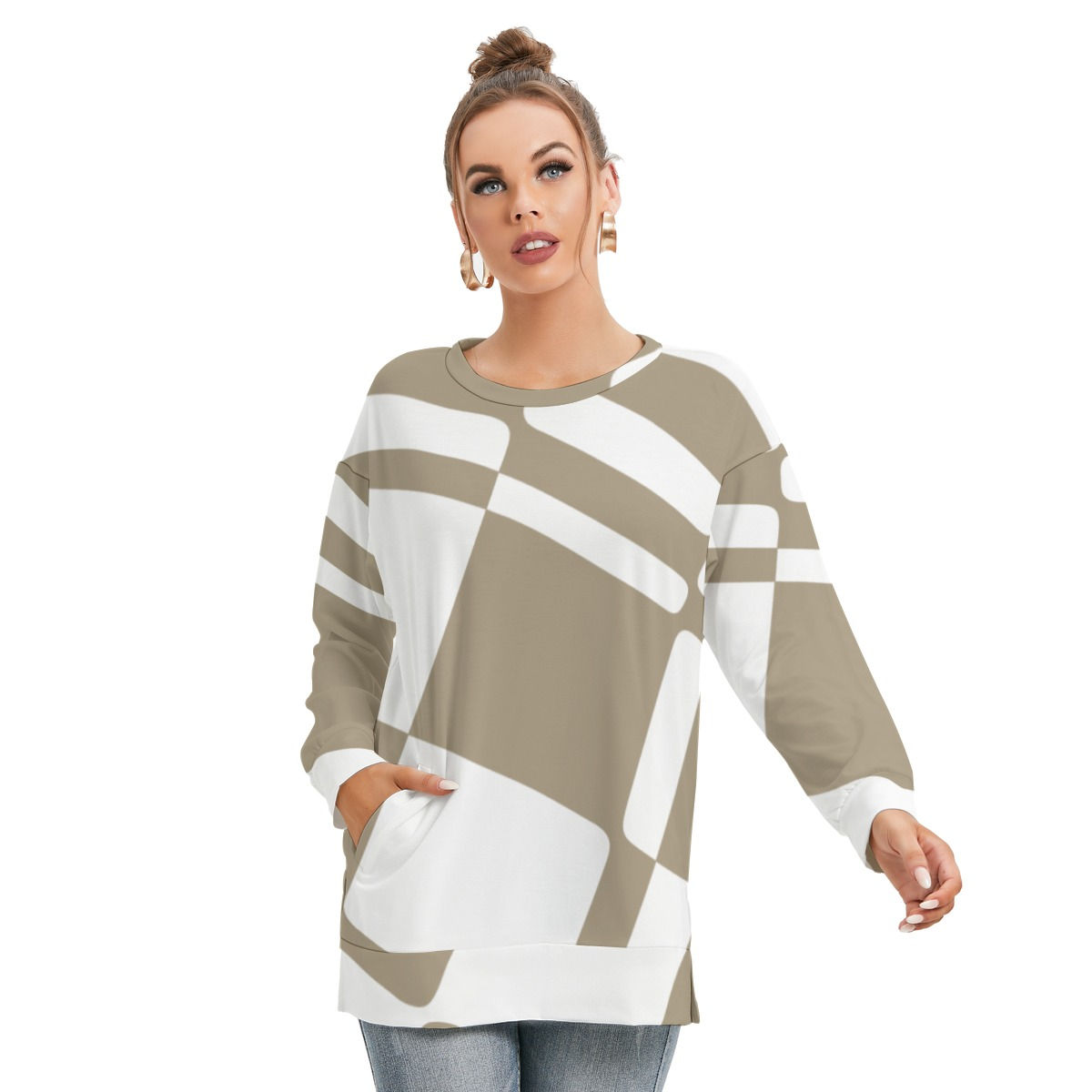 Freshdrop All-Over Print Women's Side Split O-neck Sweatshirt