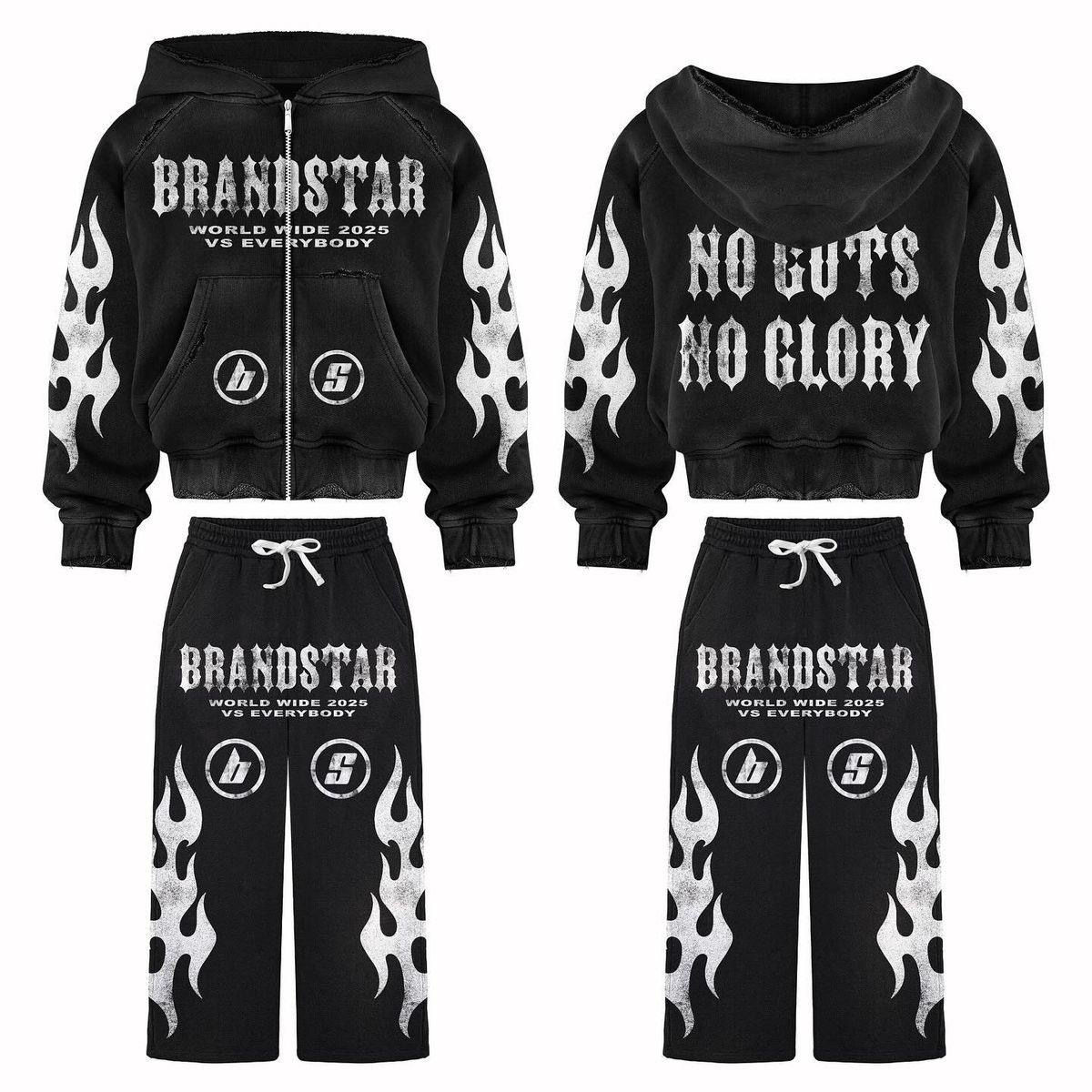 Vintage Washed Tracksuit Set: Drop Shoulder Hoodie & Straight Leg Sweatpants