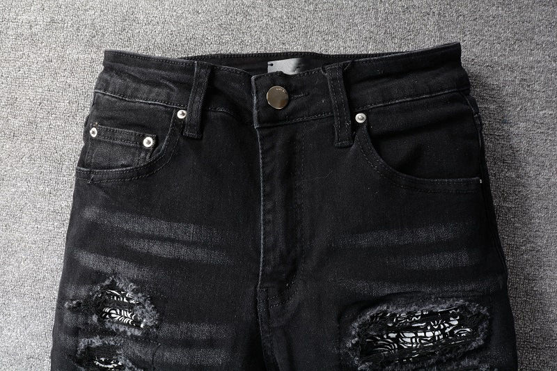 Thumbnail: Men's Black Ripped Distressed Jeans Vintage Skinny Tapered Slim Fit Biker Pants