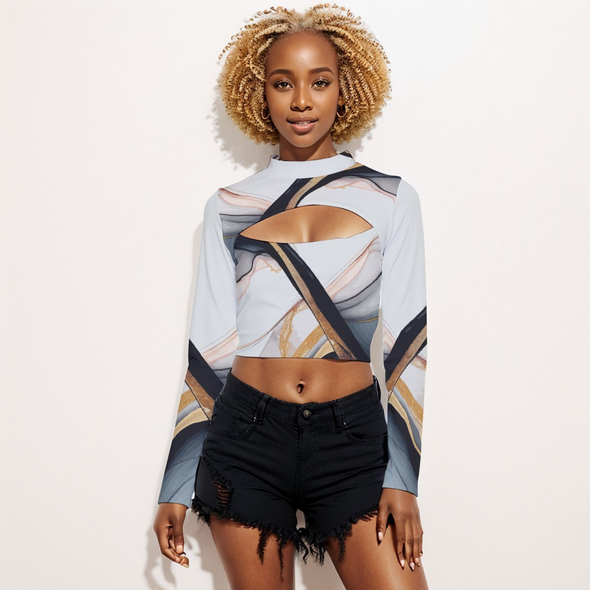 FreshDrop All-Over Print Women's Hollow Chest Keyhole Tight Crop Top