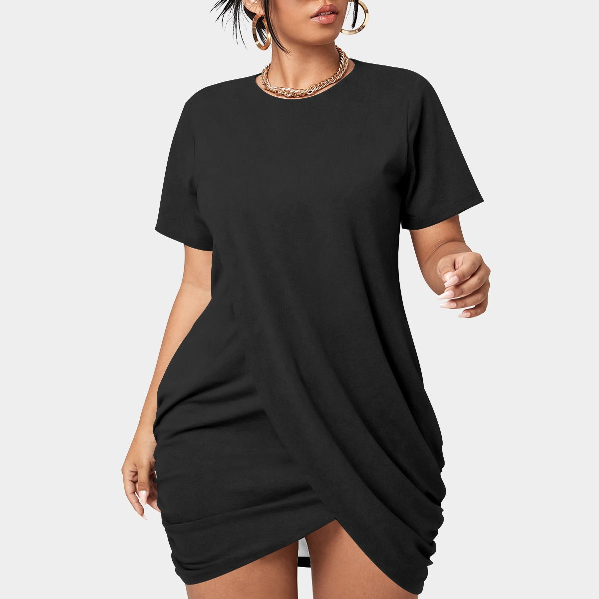 FreshDrop All-Over Print Women’s Stacked Hem Dress With Short Sleeve(Plus Size)