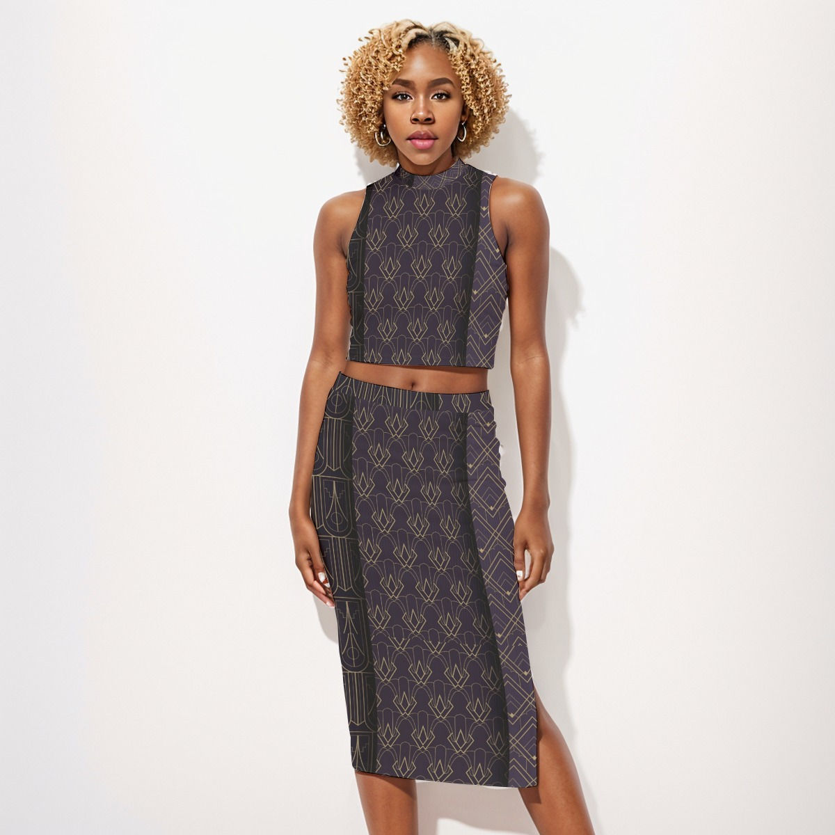 All-Over Print Women's Tank Top & Split High Skirt Set