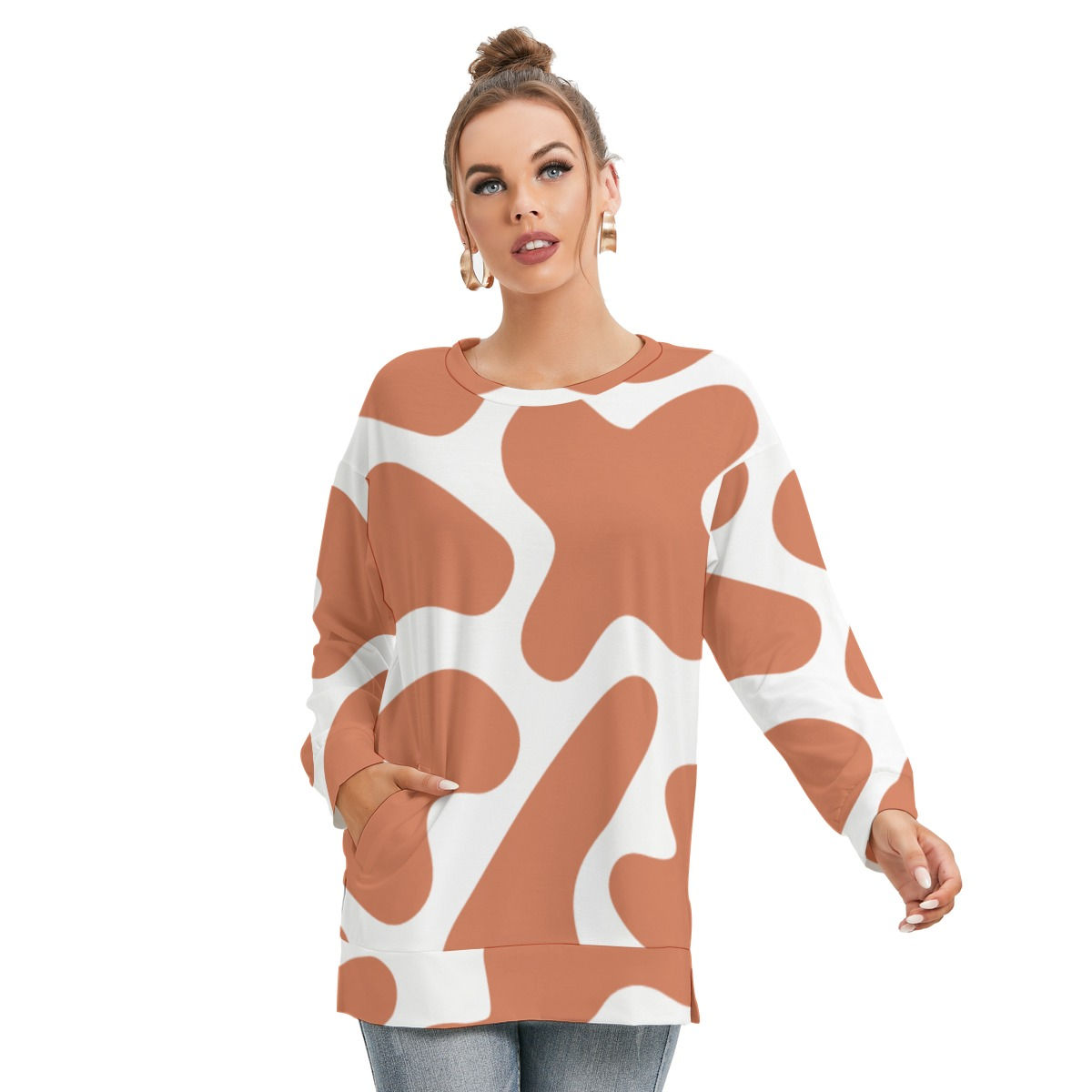 Freshdrop All-Over Print Women's Side Split O-neck Sweatshirt
