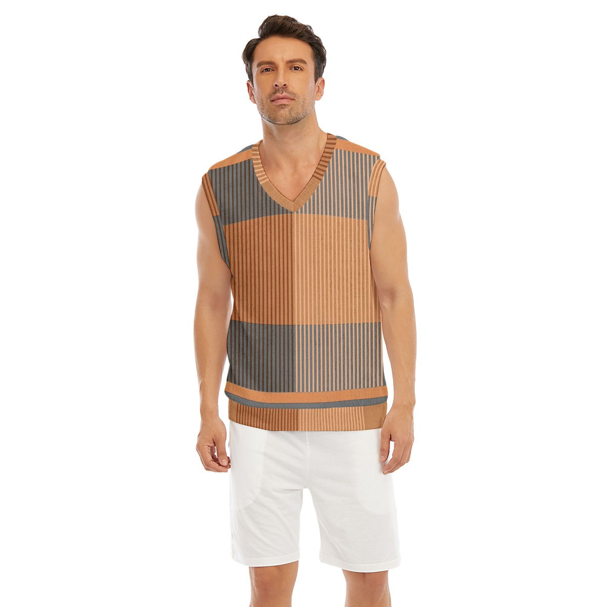 Freshdrop All-Over Print Men's Imitation Knitted V-neck Vest