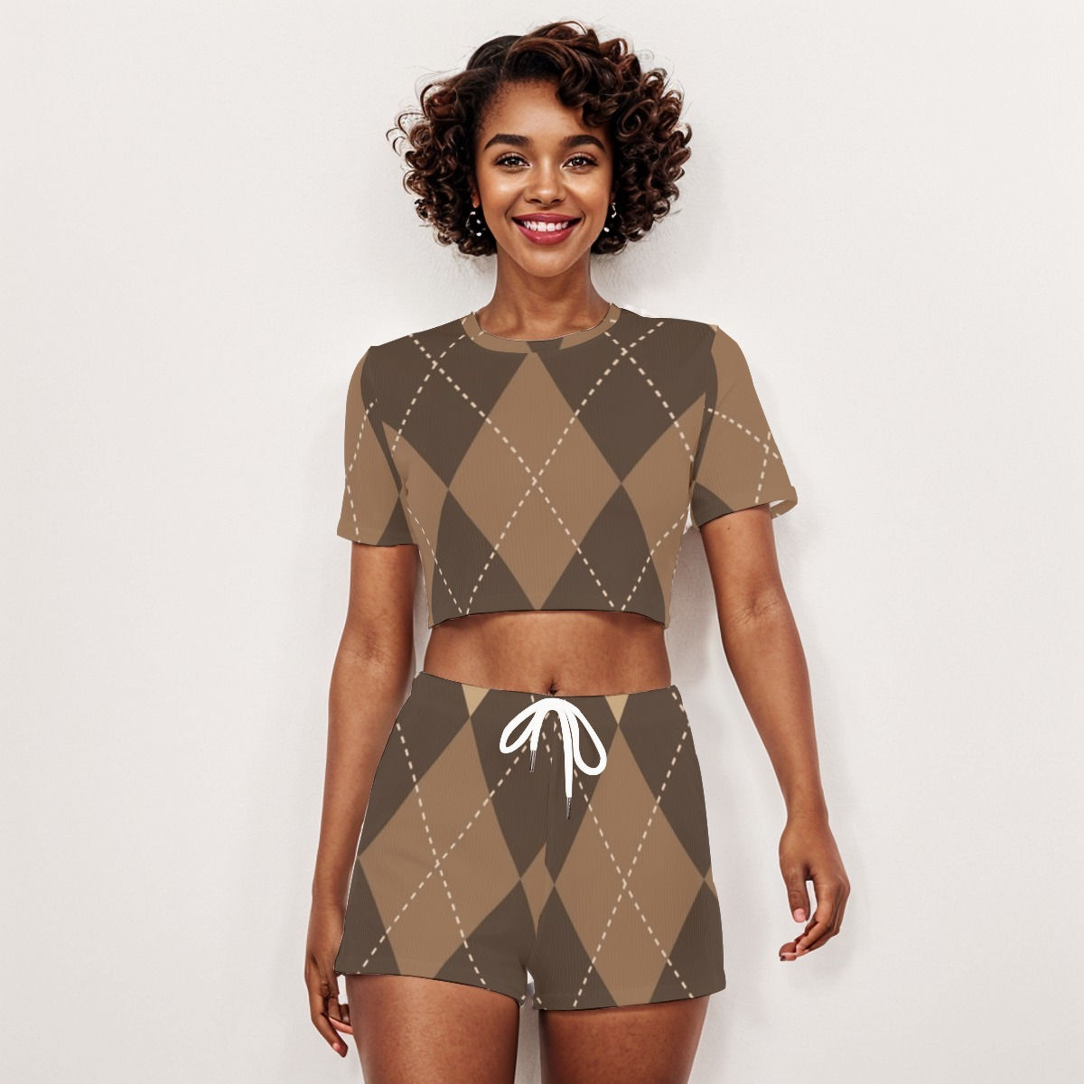 All-Over Print Women's O-neck T-shirt Shorts Suit