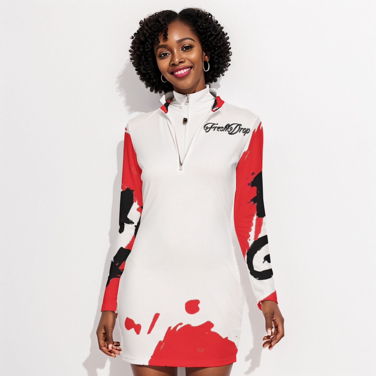 All-Over Print Women's Zip Front Tight Dress
