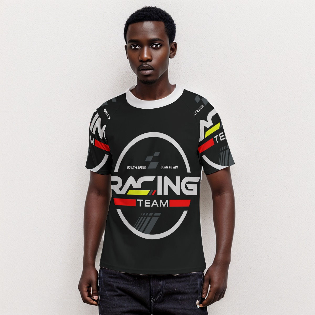 Racing Team All-Over Print Men's Tight Surf Clothing With Half Sleeves