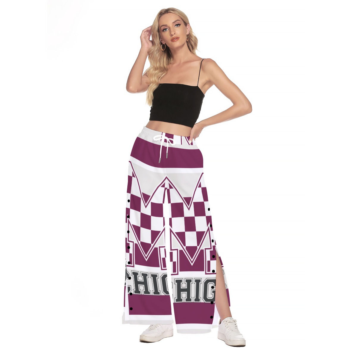 Freshdrop All-Over Print Women's Side Slit Snap Button Trousers