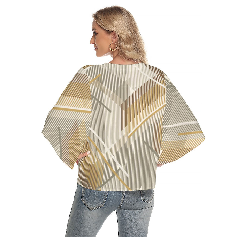 Thumbnail: Freshdrop All-Over Print Women's Bat Sleeve Light V-neck Front Buttoned Top