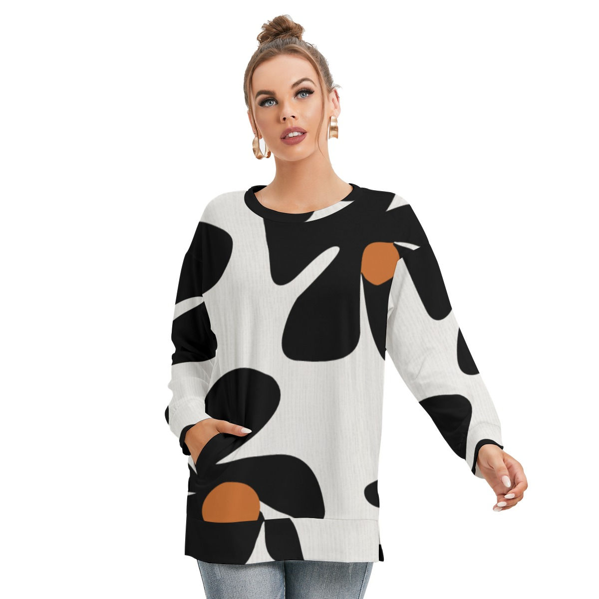 Freshdrop All-Over Print Women's Side Split O-neck Sweatshirt