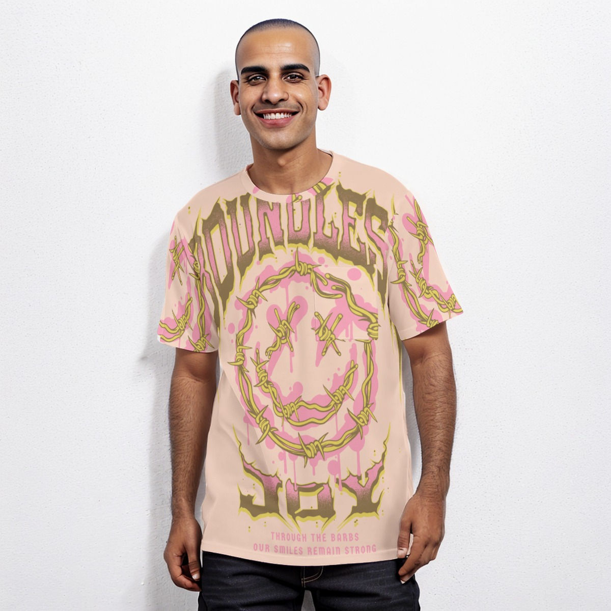 Smile All-Over Print Men's Short Sleeve T-shirt With Chest Pocket
