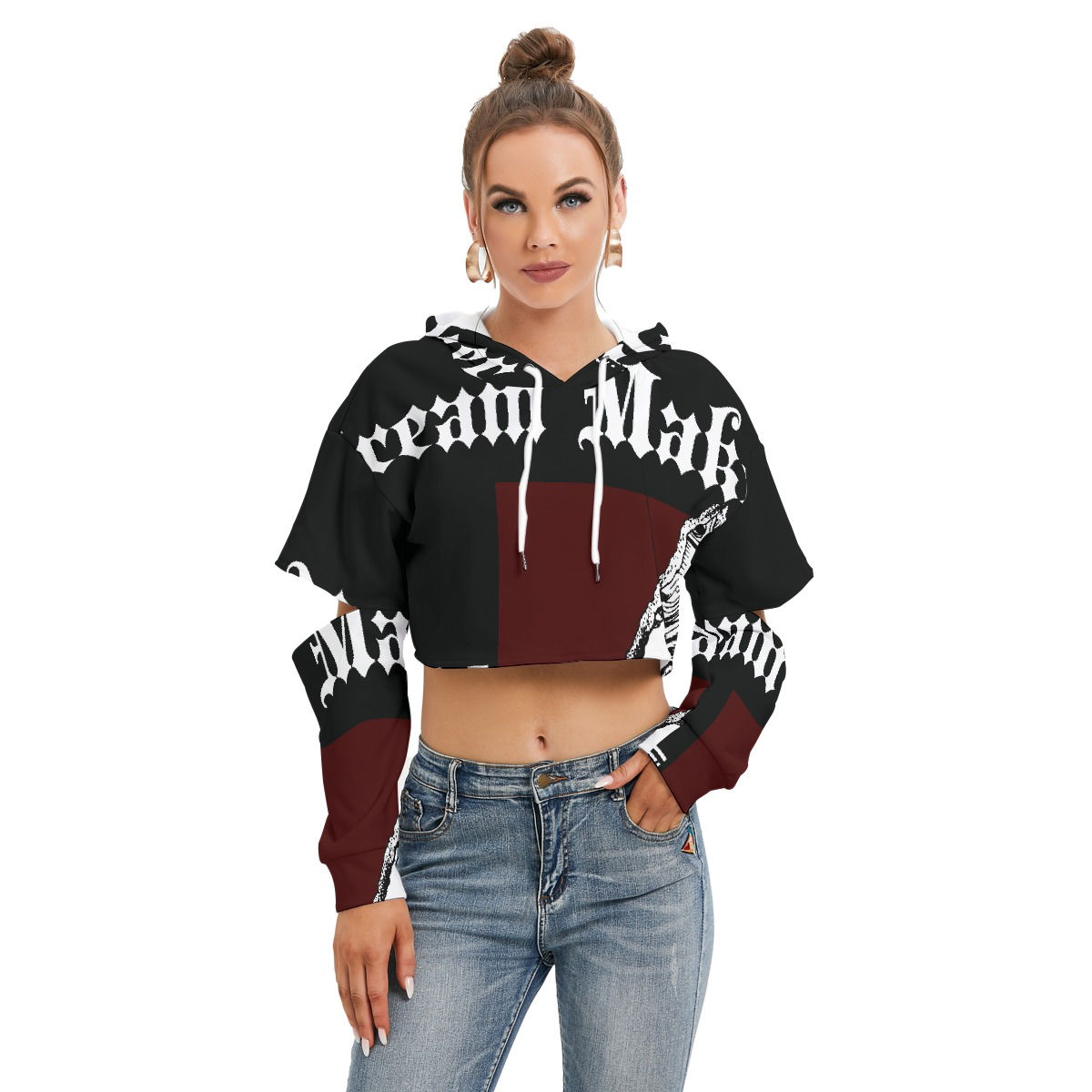 Freshdrop Women's Heavy Fleece Hoodie With Hollow Out Sleeve