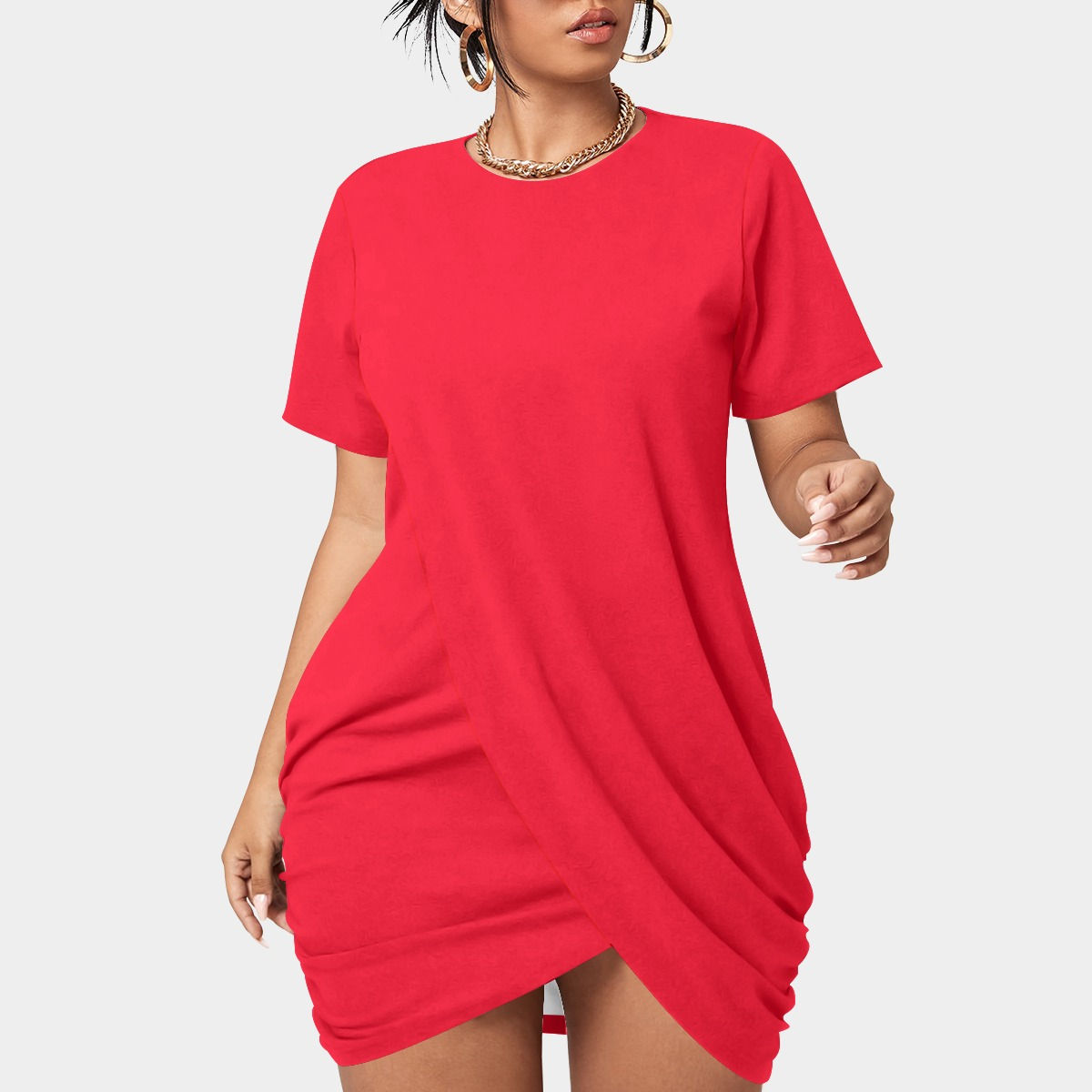 FreshDrop All-Over Print Women’s Stacked Hem Dress With Short Sleeve(Plus Size)