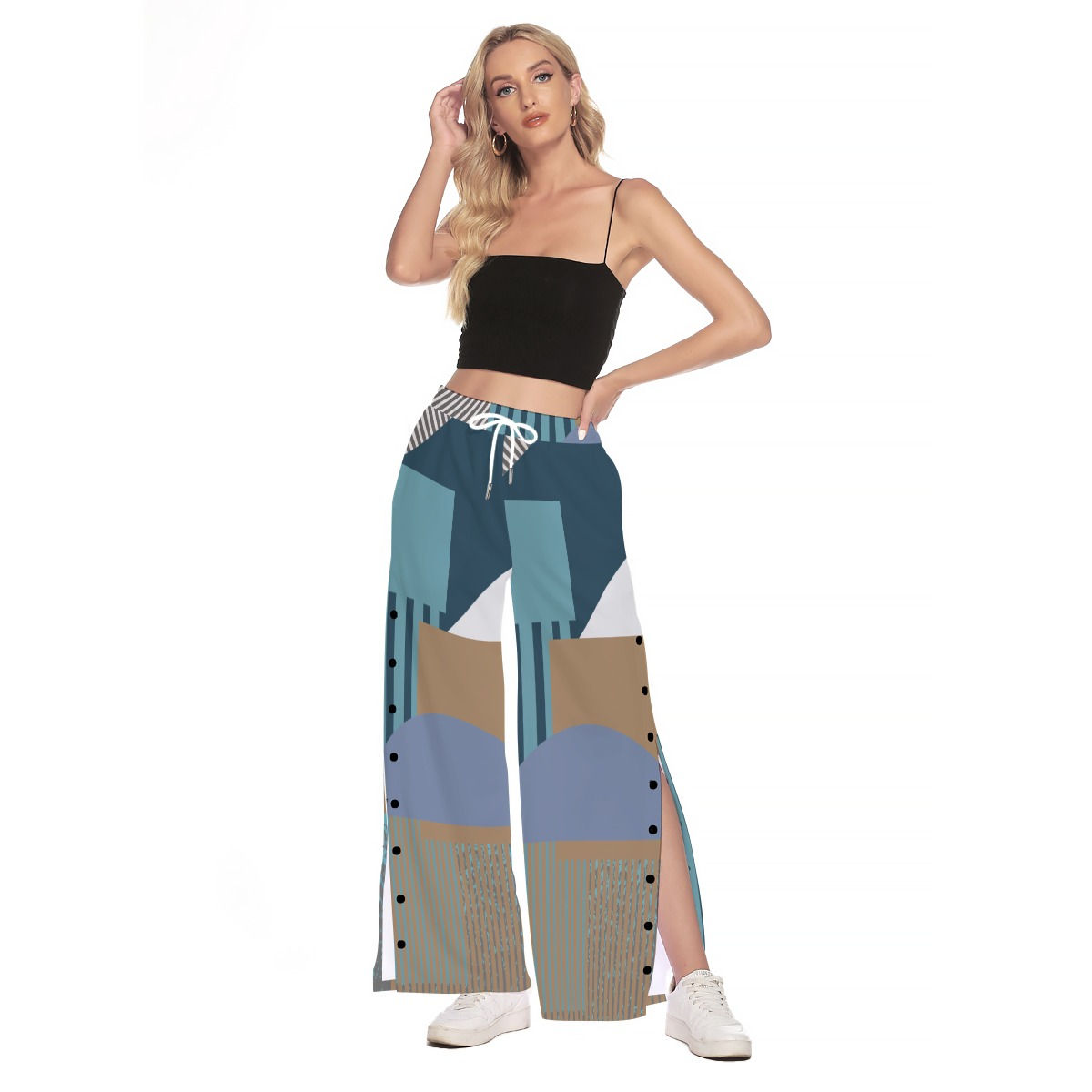 Freshdrop All-Over Print Women's Side Slit Snap Button Trousers