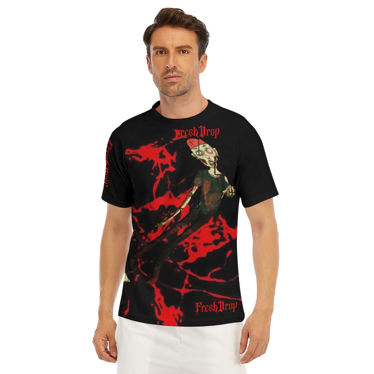 All-Over Print Men's Tight Surf Clothing With Half Sleeves