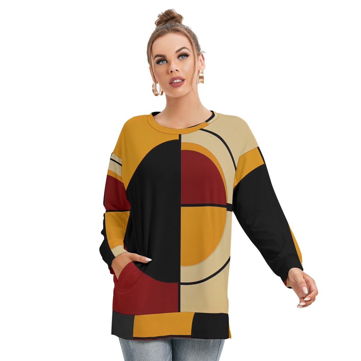 Freshdrop All-Over Print Women's Side Split O-neck Sweatshirt
