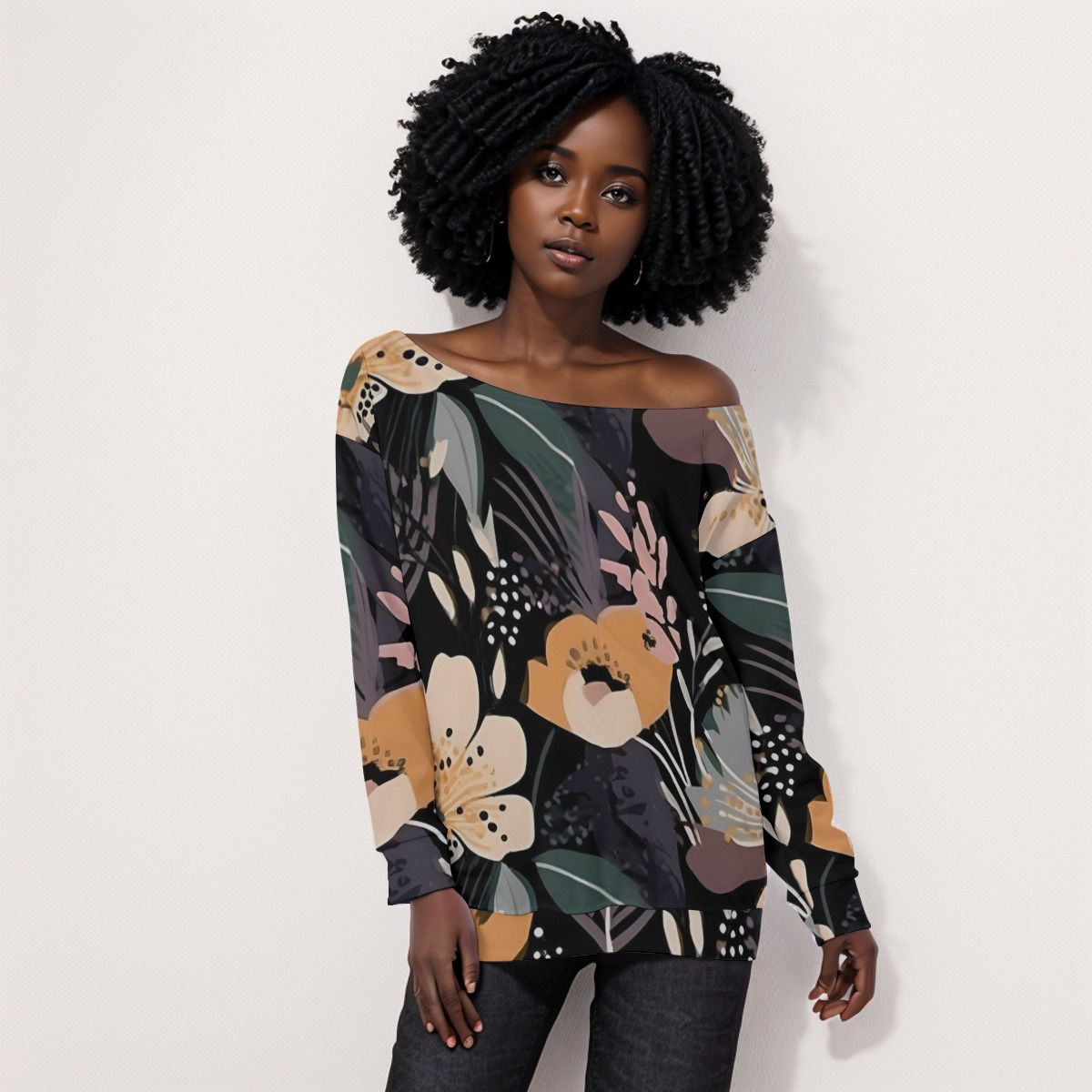 Fresdrop All-Over Print Oversized Women's Off-Shoulder Sweatshirt