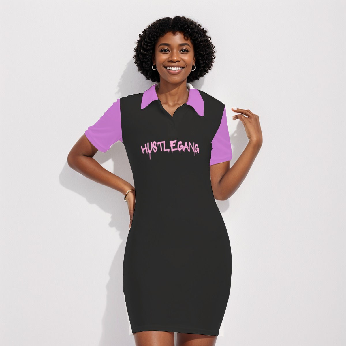 HustleGang All-Over Print Women's Polo Collar Dress