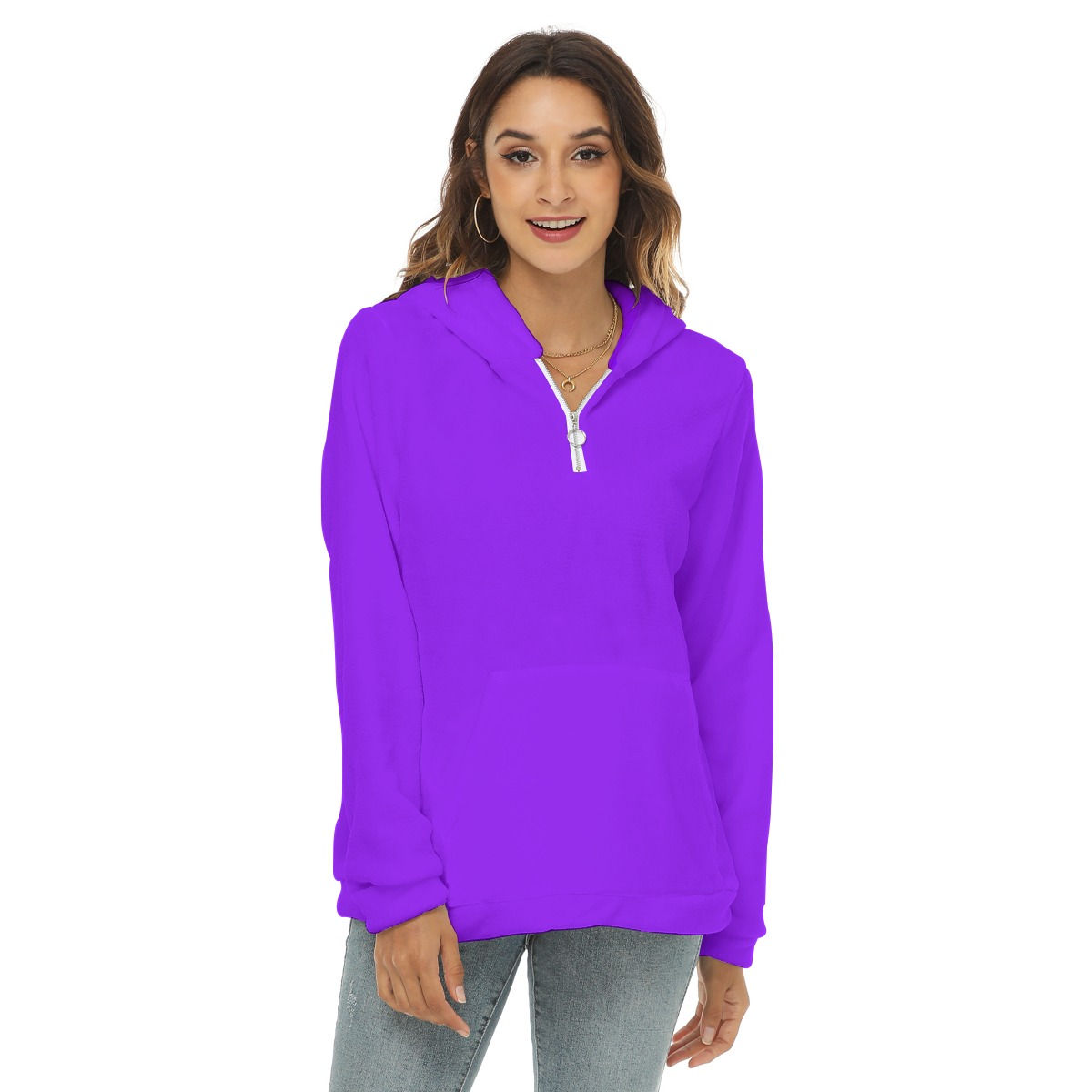 All-Over Print Women's Borg Fleece Hoodie With Half Zip