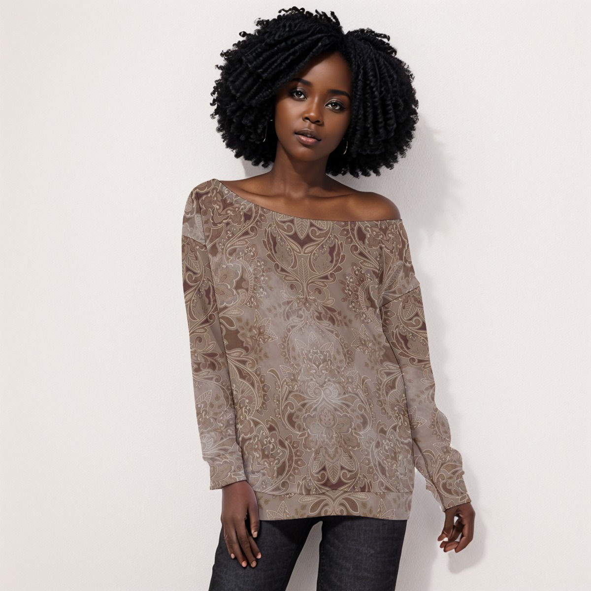 Fresdrop All-Over Print Oversized Women's Off-Shoulder Sweatshirt