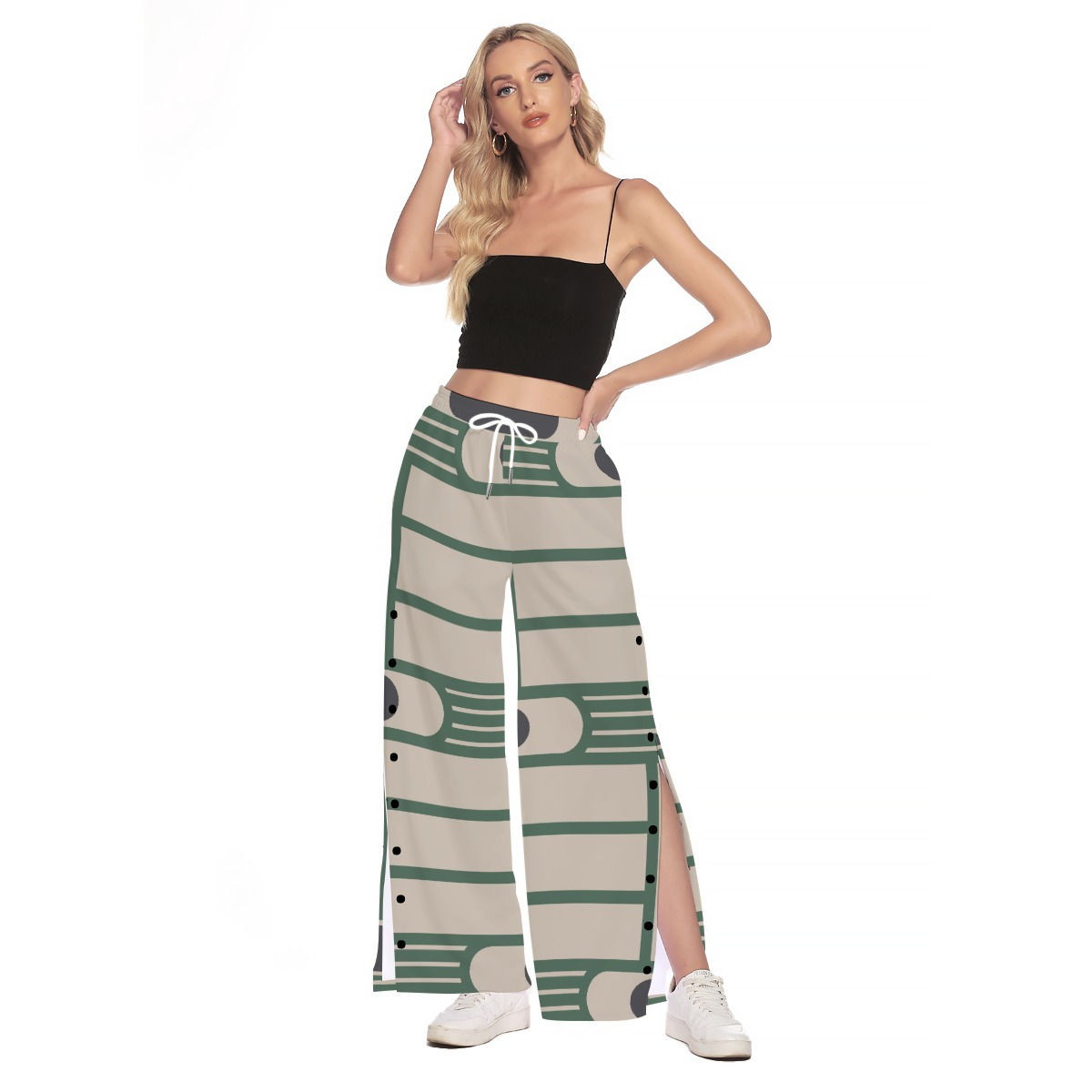 Freshdrop All-Over Print Women's Side Slit Snap Button Trousers