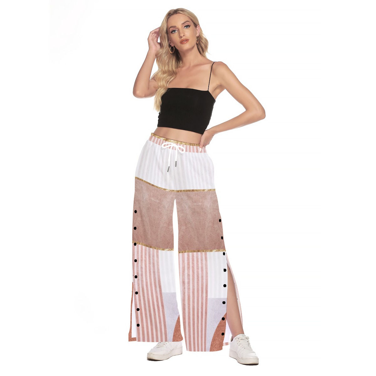 Freshdrop All-Over Print Women's Side Slit Snap Button Trousers