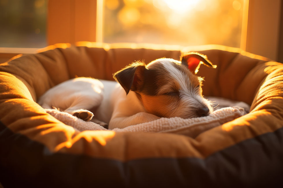 puppy cuddled in bed