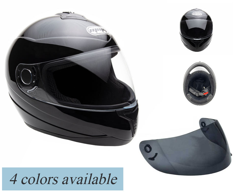 Full Face MMG Helmet. Model Gliss. Color: Shiny Black. *DOT APPROVED*