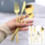 Thumbnail: 24Pcs Black Handle Golden Cutlery Set Stainless Steel Knife Fork Spoon Tableware