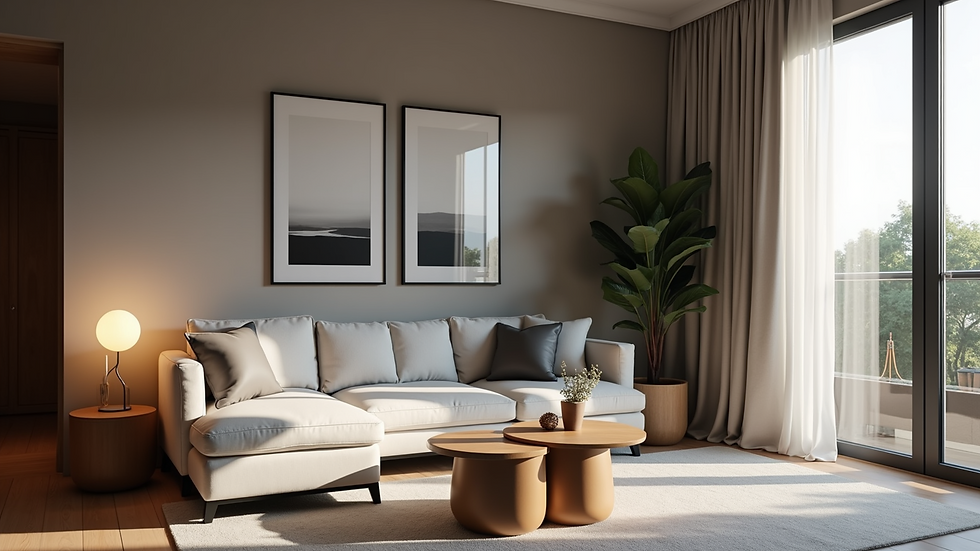 Close-up view of a stylish apartment interior with modern furnishings