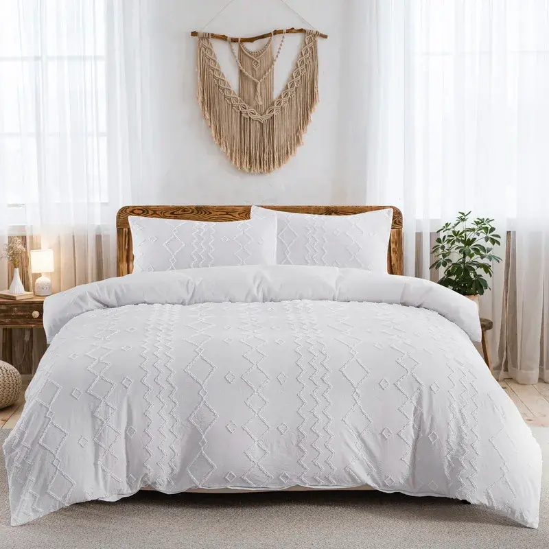 縮圖：Beige Duvet Cover Full/Queen Size, Boho Tufted Microfiber Bedding Set