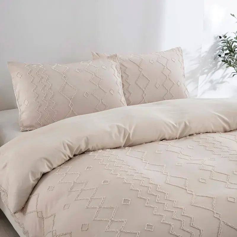 縮圖：Beige Duvet Cover Full/Queen Size, Boho Tufted Microfiber Bedding Set