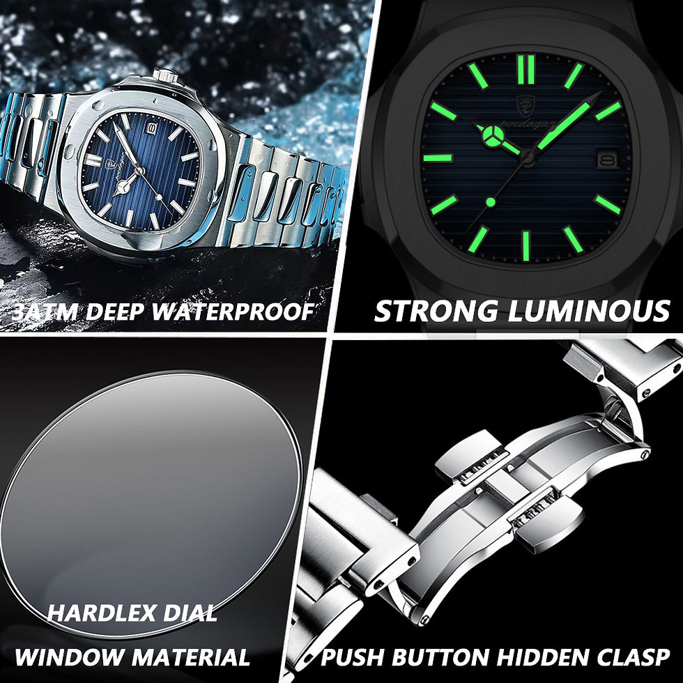 Miniatura: POEDAGAR Square Luxury Men Wristwatch Waterproof Luminous Date Stainless Steel M