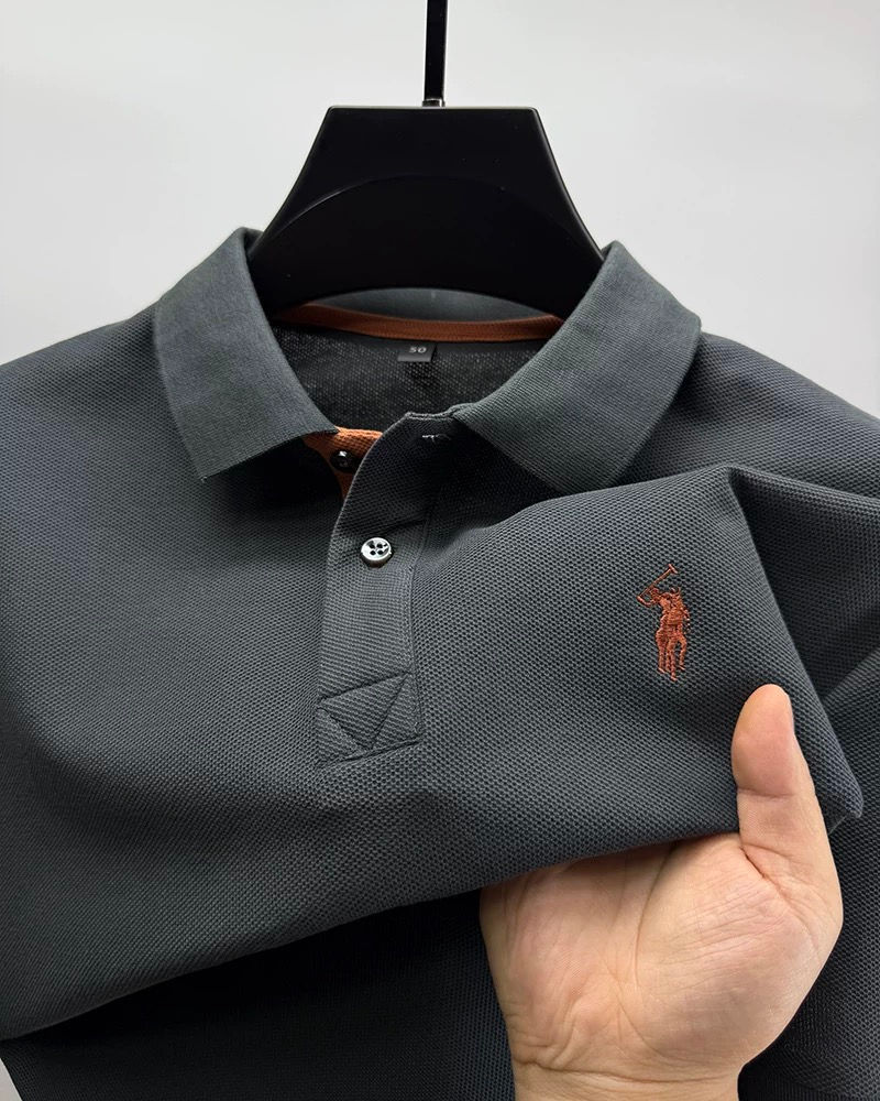 Miniatura: Camisa polo masculina de manga curta, 100% algodão, de marca de alta qualidade