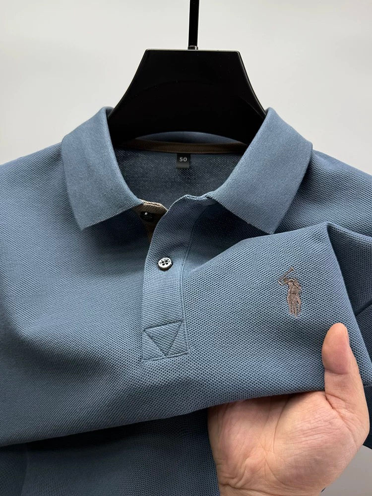 Miniatura: Camisa polo masculina de manga curta, 100% algodão, de marca de alta qualidade