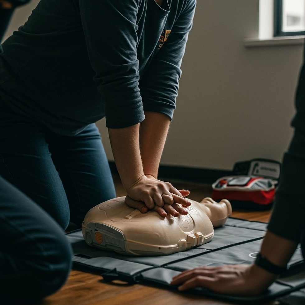 Man performing chest compressions on a CPR mannequin.