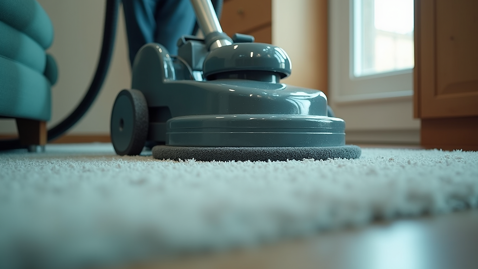 High angle view of a carpet cleaning machine in action