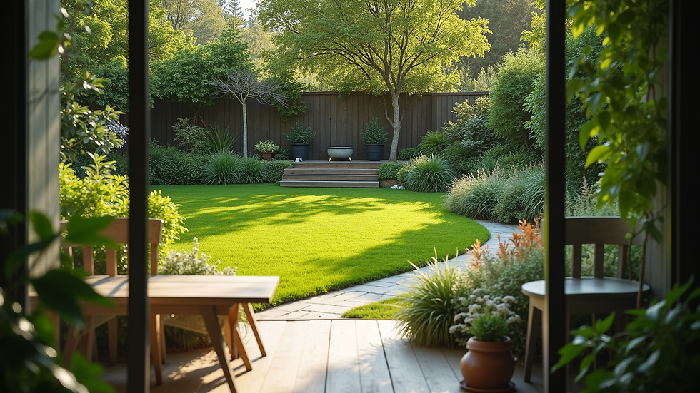 High angle view of a beautifully maintained backyard garden