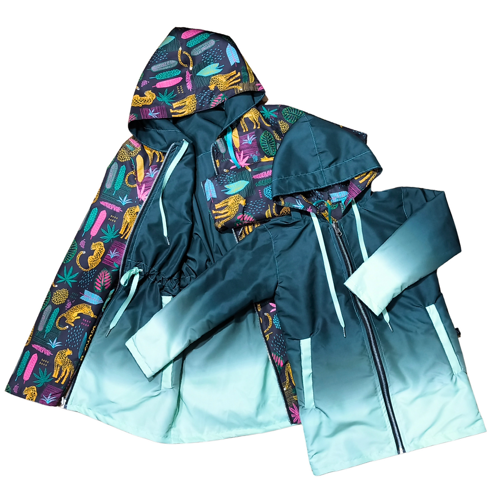 Combo Parka Lace Mujer y Parka Kids (Leopar/DegradeMint)