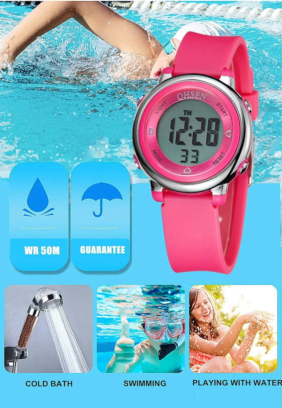 Miniatyrbild: Reloj de nuevo diseño para niña y mujer,digital LCD, para buceo, 50 m,.